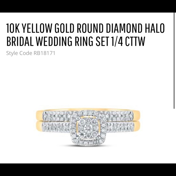 10K SOLID YELLOW OR WHITE GOLD ROUND DIAMOND HALO BRIDAL WEDDING RING SET 1/4CT - Picture 4 of 8